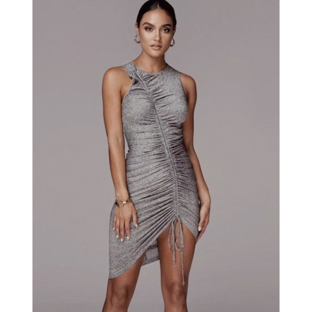 JLUXLABEL Heather Gray Ruched Bodycon Mini Dress Medium New Going Out Party